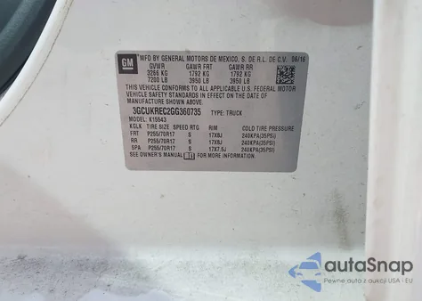 2016 Chevrolet Silverado 1500 1Lt z USA, uszkodzony, nr VIN 3GCUKREC2GG360735